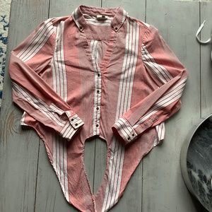 Stripped Cropped Tie Front Button Down Shirt Size S